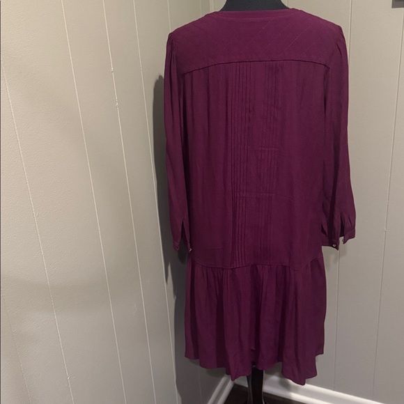 Maeve (Anthropologie) Galina plum tuxedo pleat (front & back) drop waist midi. M - Picture 6 of 10